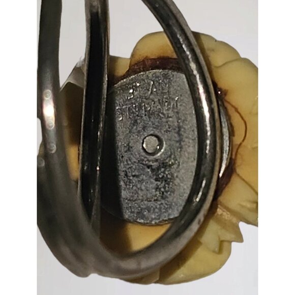 BEAU STERLING CREAM ROSE CELLULOID Ring VINTAGE ESTATE JEWELRY Size 6 RARE 925 - Picture 9 of 12